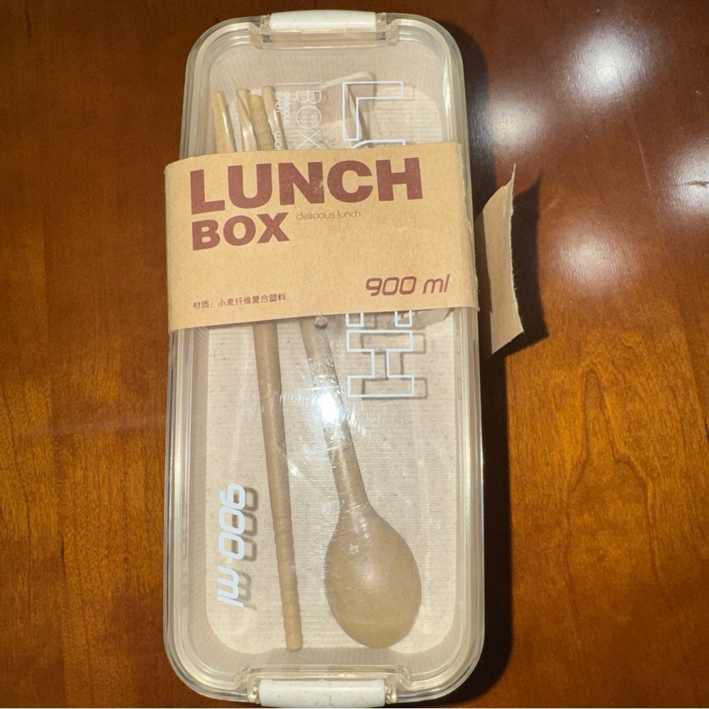 Delicious Lunch Box with Utensils - Clear and Tan